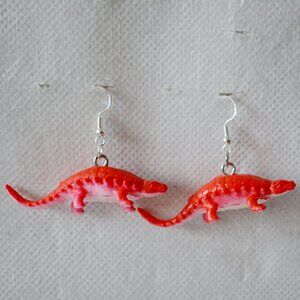 Red Ankylosaurus Dinosaur Statement Earrings